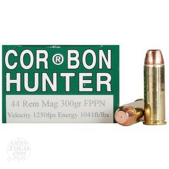 20rds - 44 Mag Corbon Hunter 300gr. Flat Point Penetrator Ammo
